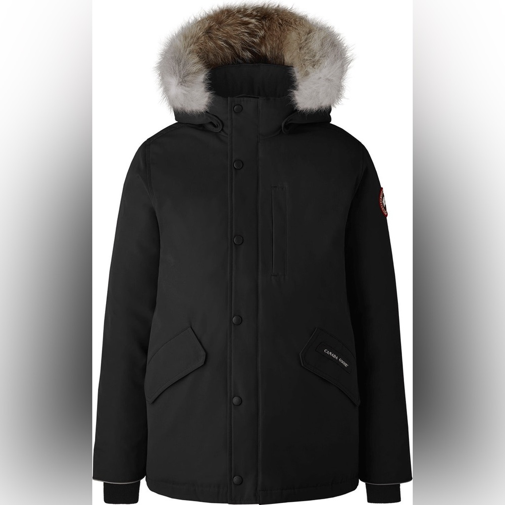 EUC Canada Goose, Black, size L 14/16 Boy's Logan Coyote Fur-Trim Down Parka